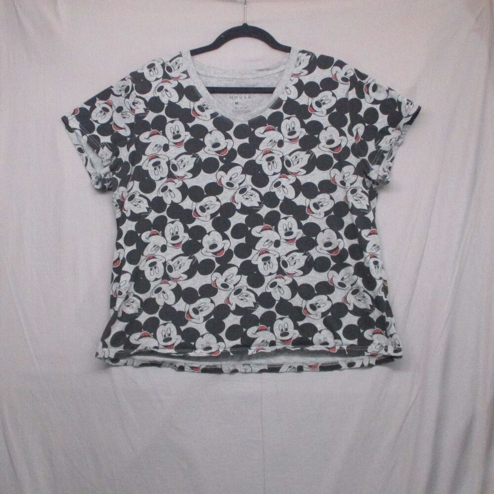 Disney Mickey Mouse All Over Print V-Neck Gray Women Size / 1x